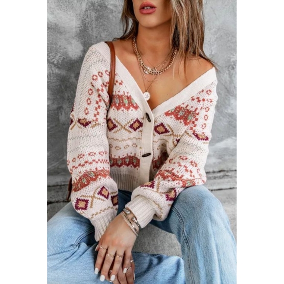 LAST ONE! Plus Size CHRISSY V-Neck Sweater With Geometric Patterns - Picture 3 of 6